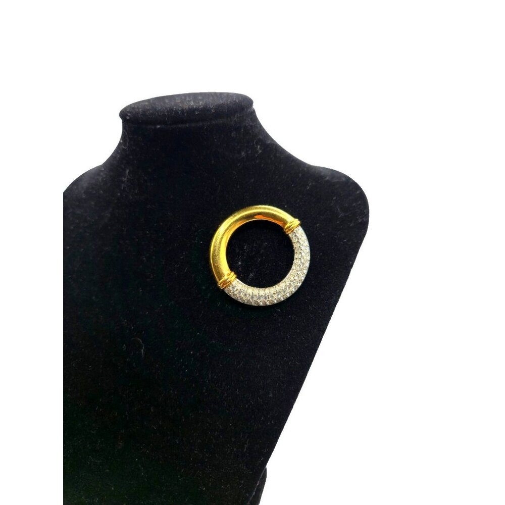Swarovski Signed Gold Crystal Pave Circle Brooch Vintage